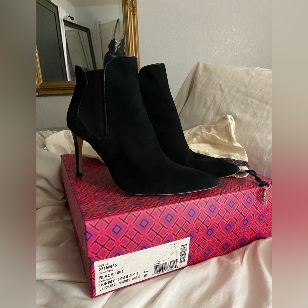 Black 85mm Tory Burch Dorset Suede ankle Bootie